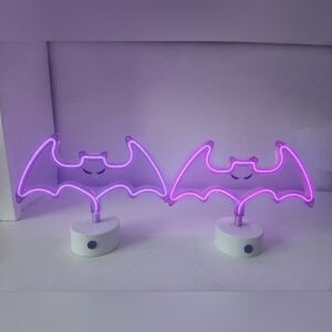 Halloween Bat Neon Sign, Purple Bat Light, Battery USB Powered Set Of 2